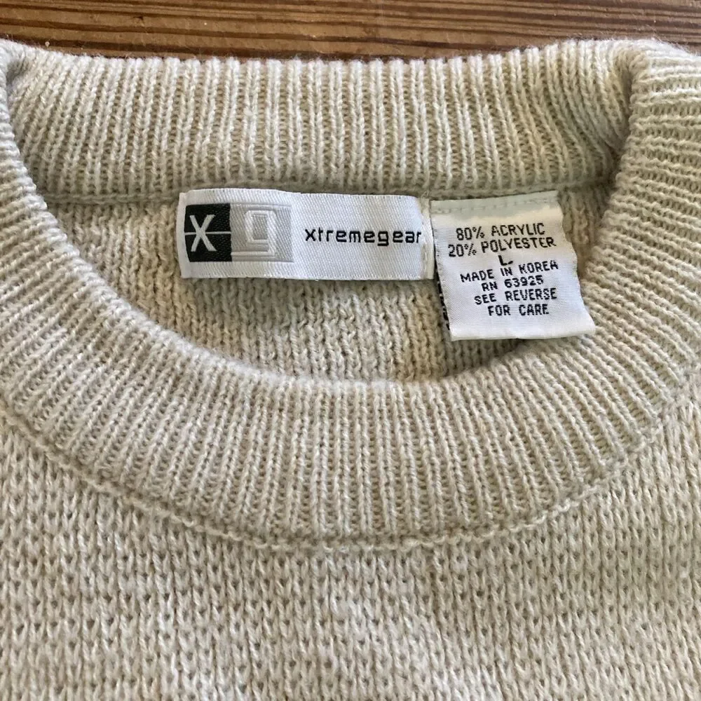 Y2K XTreme Gear XG Mens‎ L Beige Crew Neck Long Sleeve Sweater Skater VTG Grunge